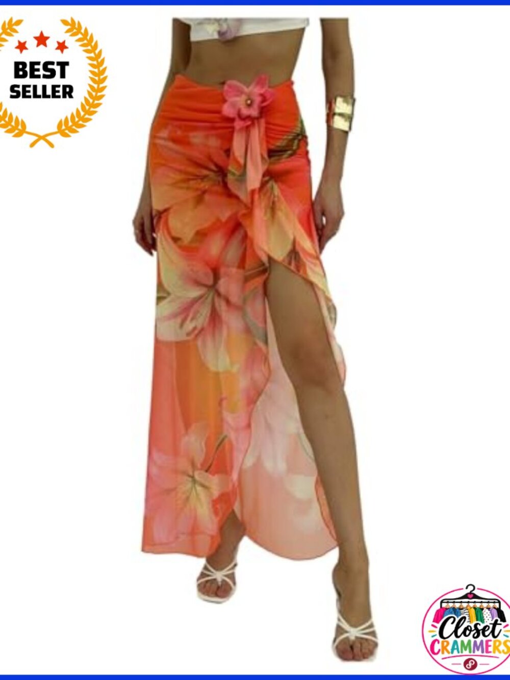 Boho Floral Wrap Maxi Skirt High Slit Ruffle Asymmetrical